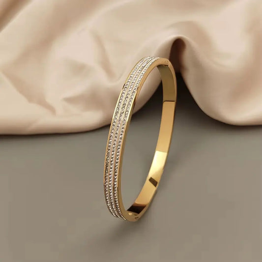 Classic Gypsophila Zircon Stainless Steel Gold Plated Bracelet, High Quality Silver Bracelet for Women, Wedding Party Jewelry